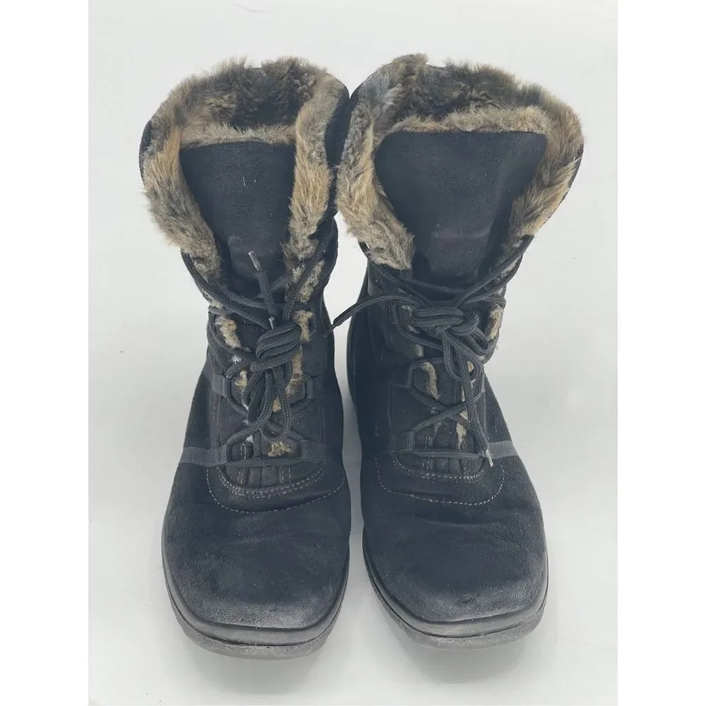 Ara Boots Magaly Women Size 6.5 Black Suede Gore Tex Faux Fur‎ Lace Up